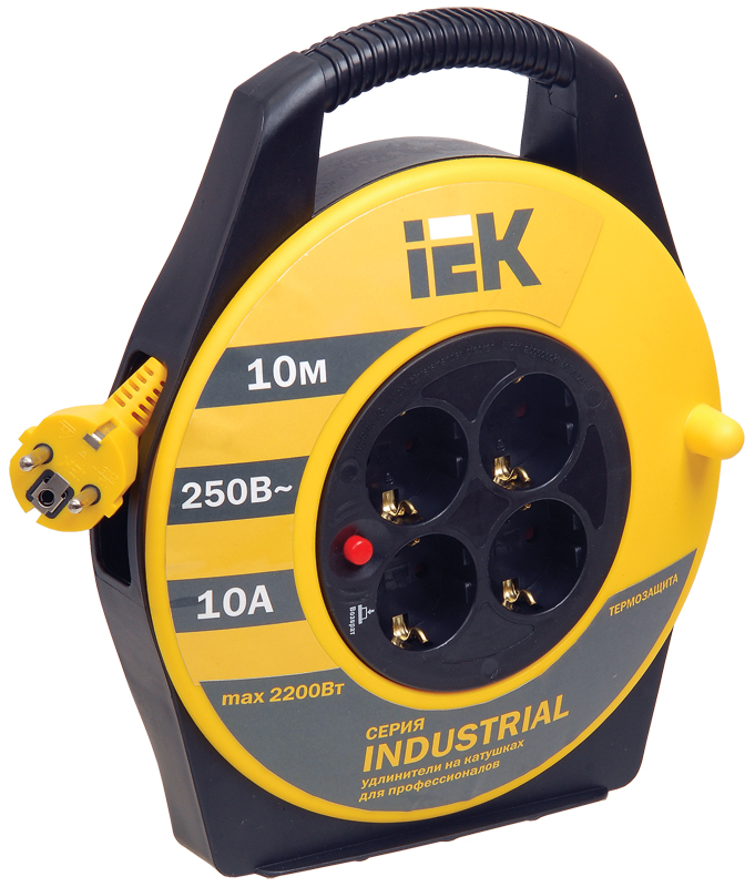 Катушка УК10 4 места 2P+PE/10м 3х1,0мм2 "Industrial" IEK