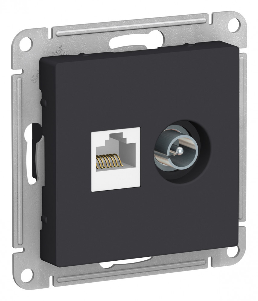 Розетка комп. + TV 2-м AtlasDesign RJ45 кат.5E + TV мех. карбон