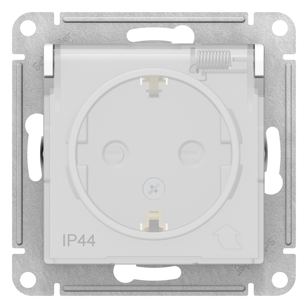 Розетка Atlasdesign Aqua скрытой установки IP44 с заземлением со шторками с крышкой  16А механизм белый ATN440146 Schneider Electric
