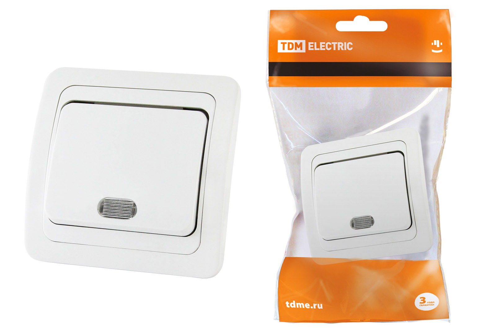 Выключатель 1-кл. с подсветкой 10А белый "Валдай" TDM