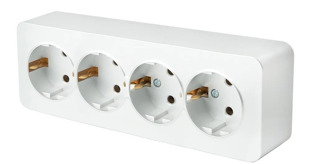 Розетка 4-местная с/з открытой установки, 250В, 16А, IP20, серия София, белый, MST16-14-01