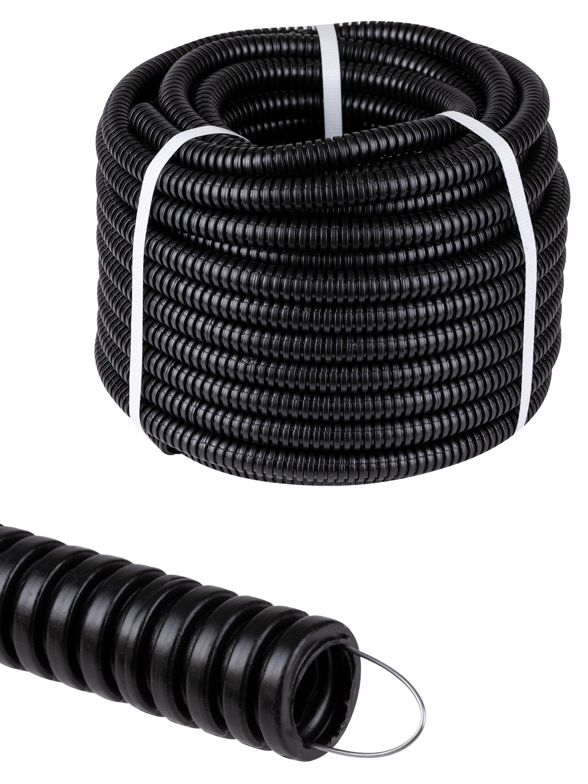 Труба гофрированная ПНД d 16 с зондом (25 м) легкая черная TDM