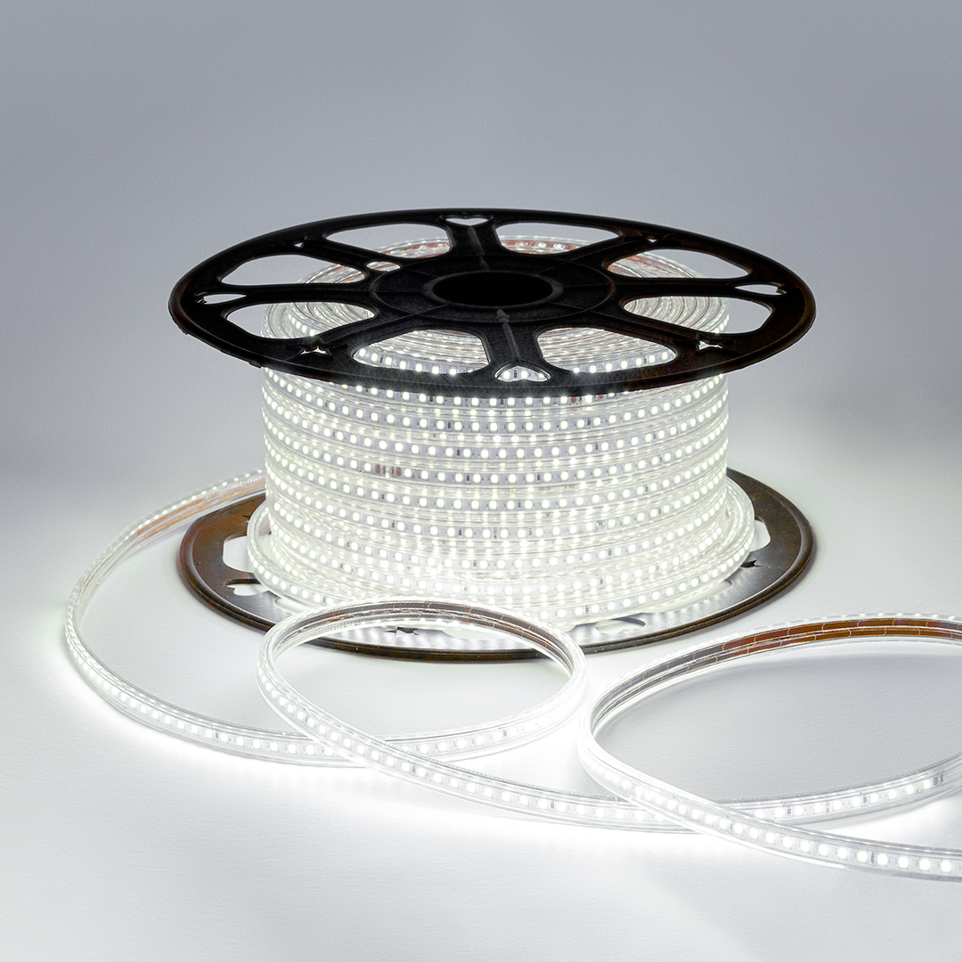 O17-08 Светодиодная лента 220В, 7Вт/м, smd2835, 120д/м, IP65, 600лм/м, размер 13х7мм, 50м, д/б, 4000К