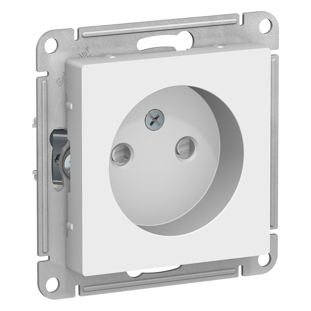 Розетка 1-м AtlasDesign 16А IP20 без заземл. защ. шторки мех. бел.