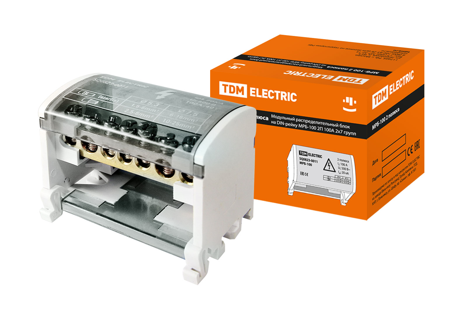 Блок модульный распределительный на DIN-рейку МРБ-100 2П 100А 2х7 групп TDM