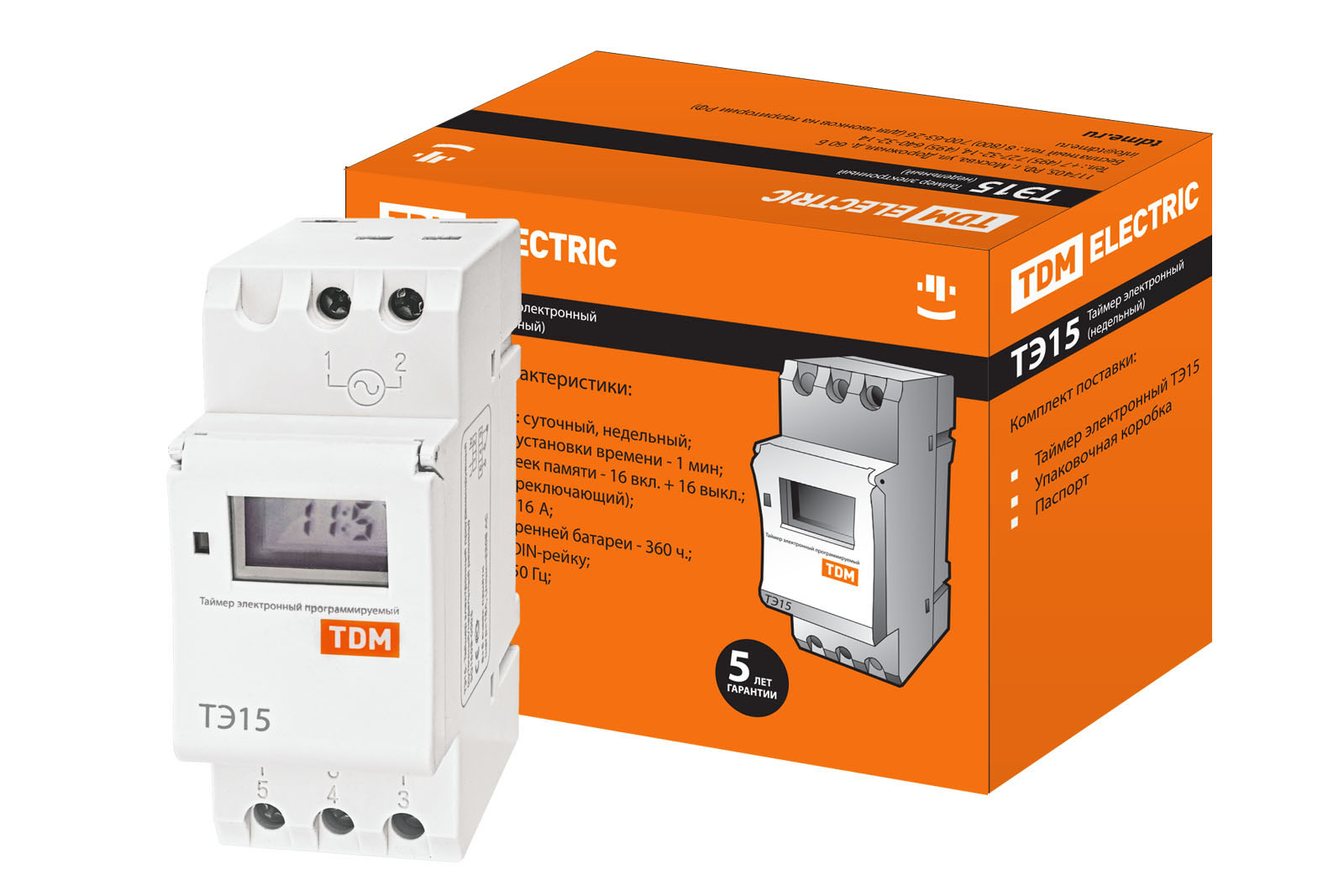 Таймер электронный на DIN-рейку ТЭ15-1мин/7дн-16on/off-16А-DIN TDM