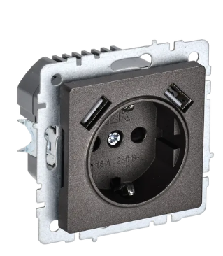 BRITE Роз. с з/к/ш 16А с USB A+A 3,1А РЮш10-2-БрТБ бр. IEK