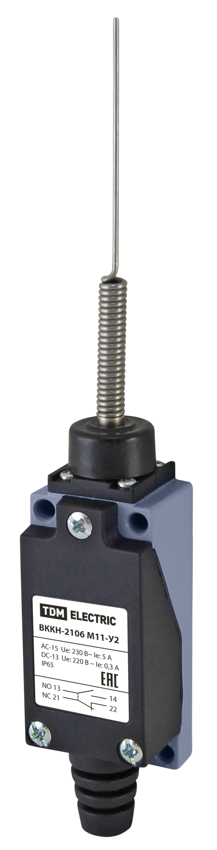Концевой выключатель ВККН-2106М11-У2 пружинный рычаг «кошачий ус» 5А 1з+1р метал. корпус IP65 TDM