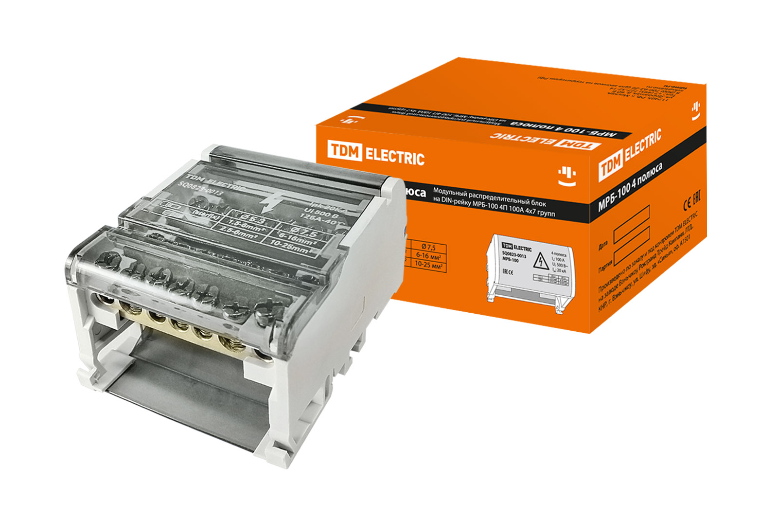 Блок модульный распределительный на DIN-рейку МРБ-100 4П 100А 4х7 групп TDM