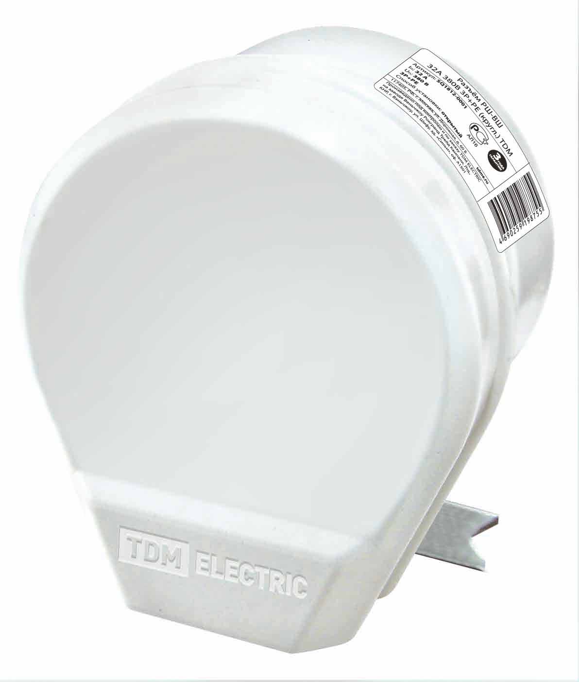 Разъём РШ-ВШ 32А 250В 2Р+РЕ СУ белый TDM