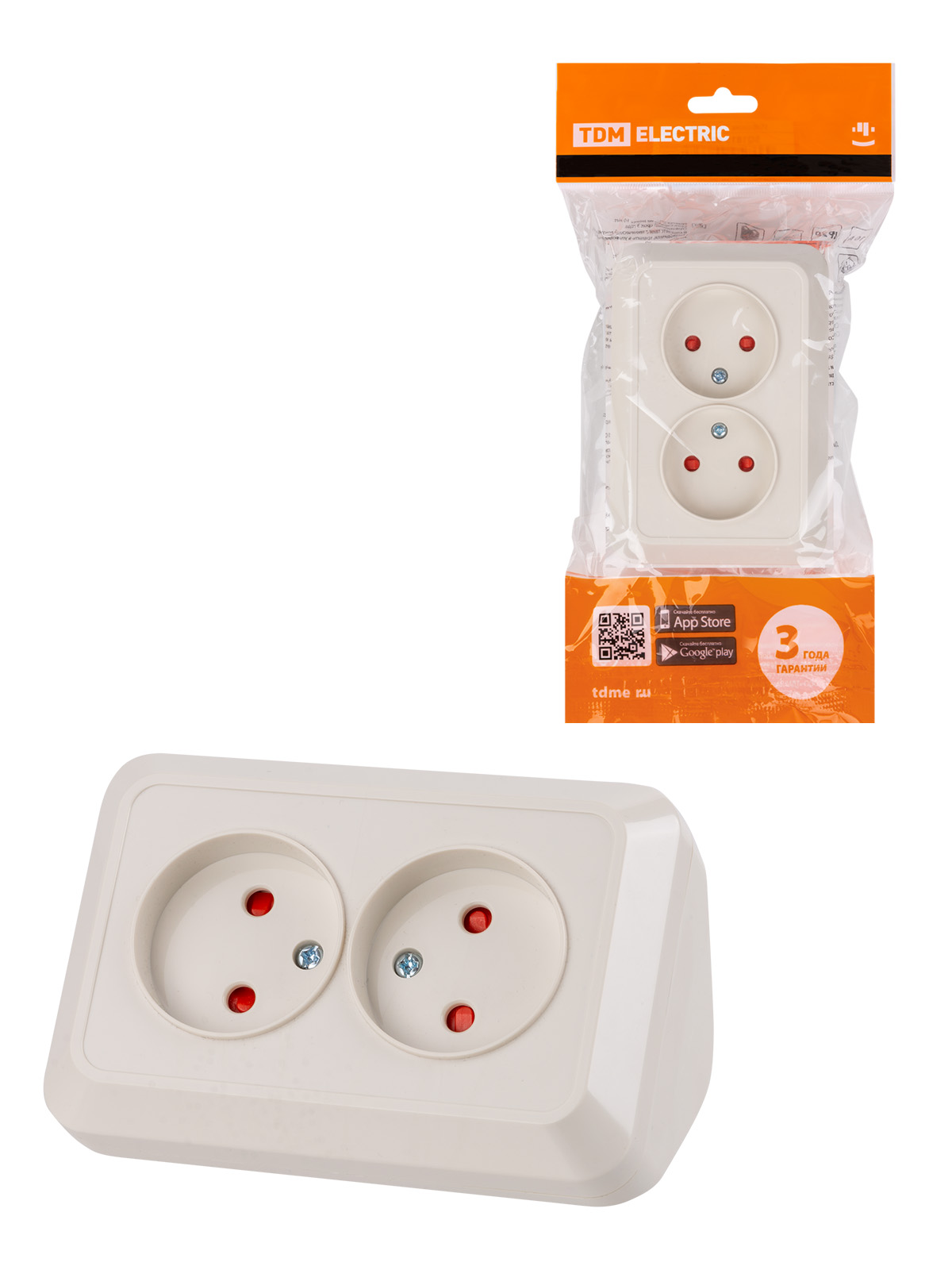 Розетка угловая двойная 2П открытой установки с з/ш IP20 250В 10А сл. кость "Ладога" TDM