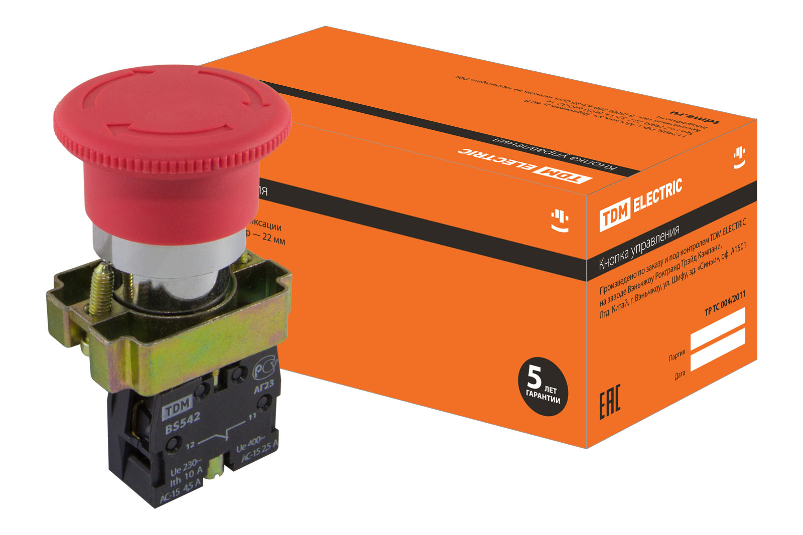 Кнопка BS542 "Грибок" аварийная с фиксацией поворотная красный TDM