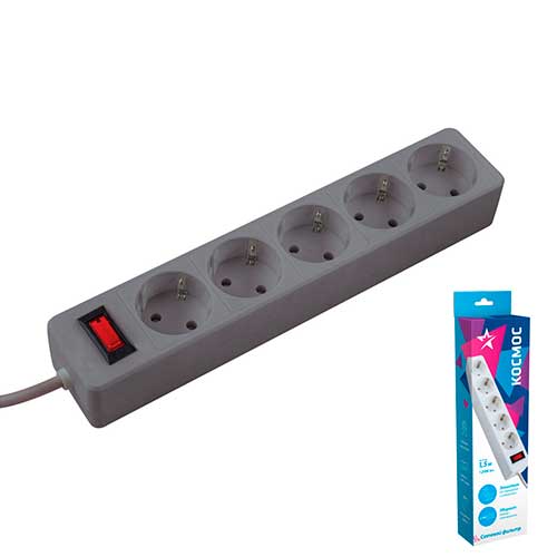 Сетевой фильтр КОСМОС 1,8м 5 гнезд, пвс 3х0,75мм2, серый