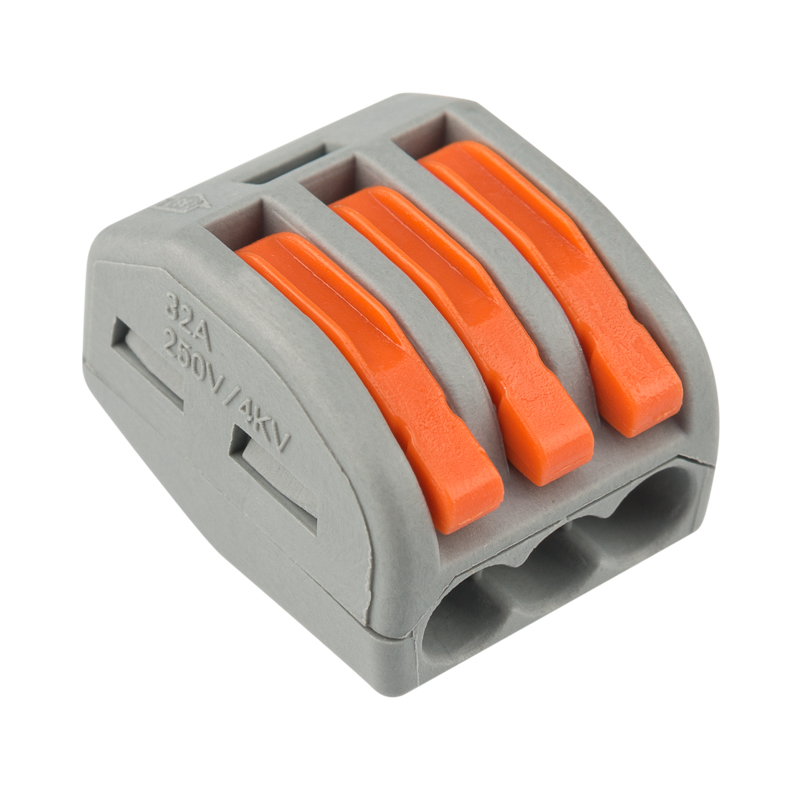 Универсальная клемма СМК 222-413, 3-проводная серая 0.08-2.5/4 мм², упаковка 50 шт. REXANT