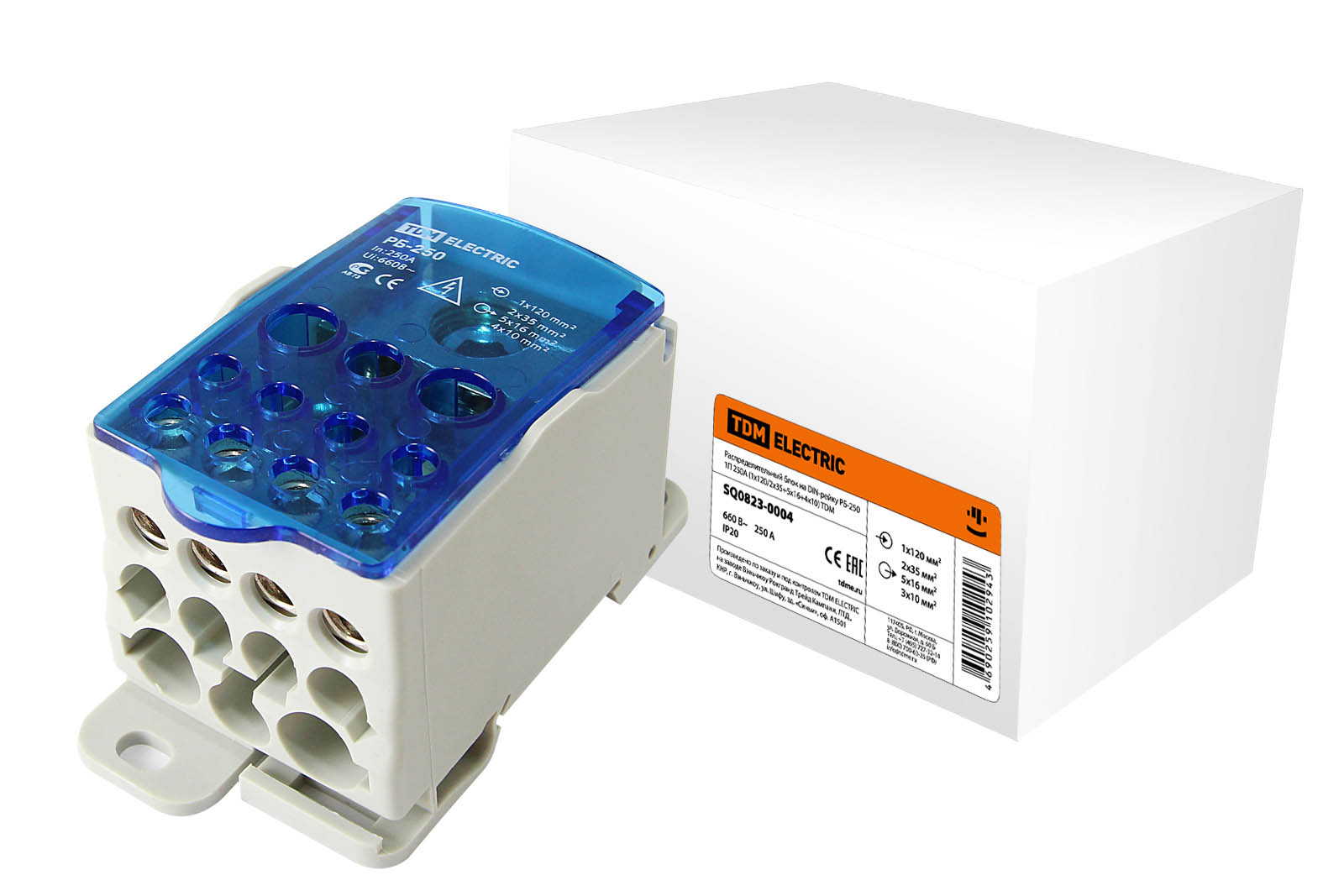 Блок распределительный на DIN-рейку РБ-250 1П 250А (1х120/2x35+5x16+4x10) TDM