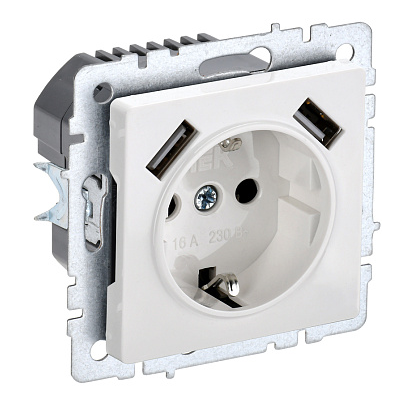 BRITE Роз. с з/к/ш 16А с USB A+A 2,1А РЮш10-1-БрБ бел. IEK