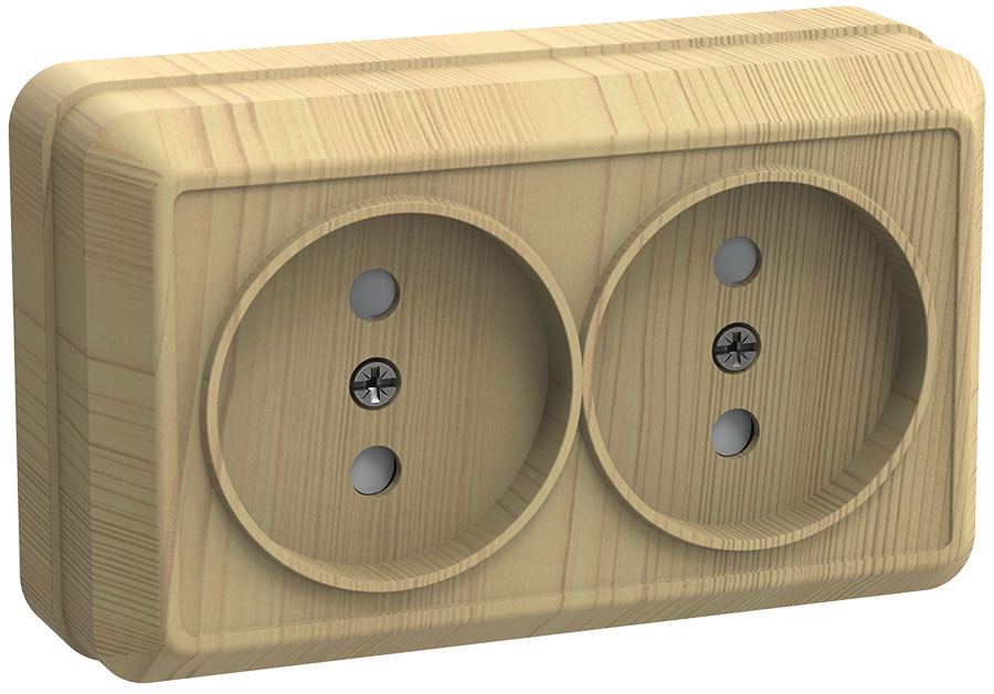 РС22-2-ОС Розетка 2местн. без з/к 10А откр.уст. ОКТАВА (сосна)