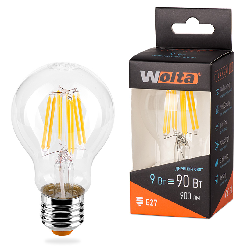 Светодиодная лампа WOLTA FILAMENT 25S60BLFT9E27 9Вт 4000K Е27