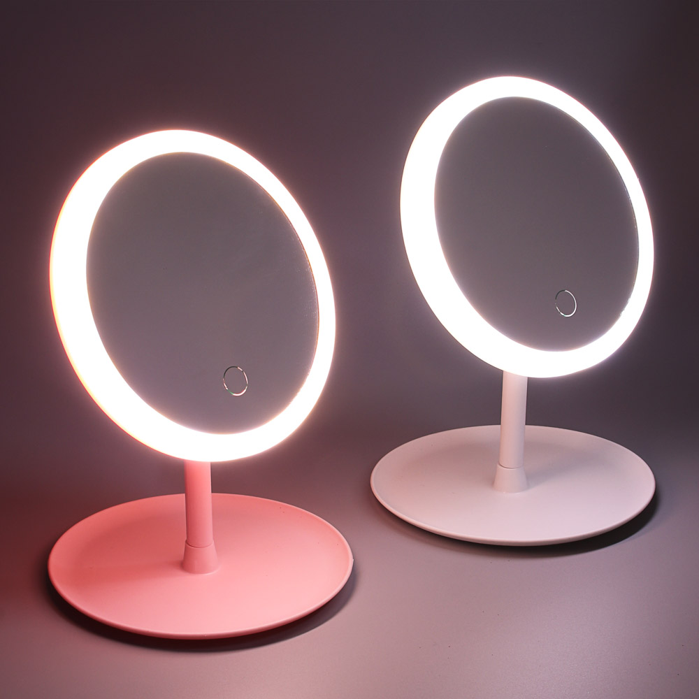 Зеркало настольное с LED подсветкой розовое