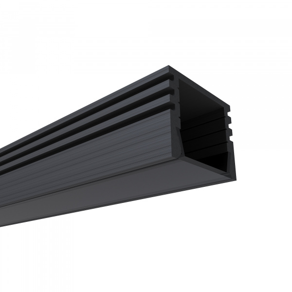 08-10-Ч Профиль алюминиевый для светодиодной ленты, анод., П-образный , накладной, черный, 16х12мм, 2м, шир. ленты до 10мм, индивидуальная упаковка (рассеиватель черный, заглушки - 2шт.).