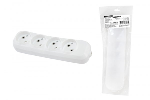 Колодка розеточная 4 гнезда 2П б/з 10А 250В белая серии "Народная"