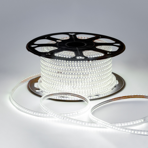 O17-08 Светодиодная лента 220В, 7Вт/м, smd2835, 120д/м, IP65, 600лм/м, размер 13х7мм, 50м, д/б, 4000К