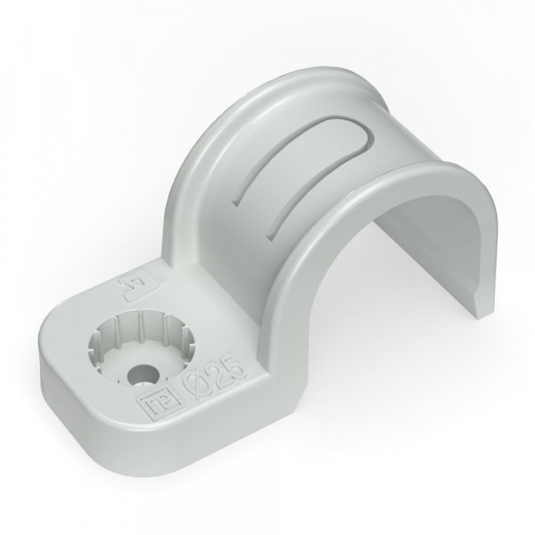 Крепеж-скоба пластиковая односторонняя для прямого монтажа атмосферостойкая серая в п/э d25 мм (50шт/450шт уп/кор) Промрукав