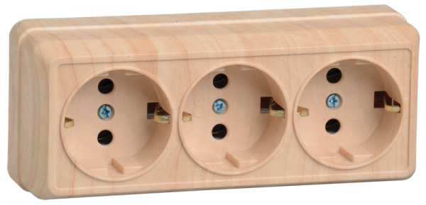 РС23-3-ОС Розетка 3местн. с з/к 16А откр.уст. ОКТАВА (сосна)