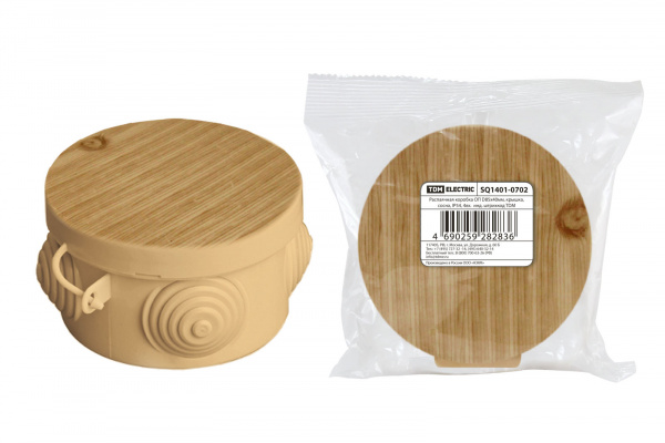 Распаячная коробка ОП D85х40мм, крышка, "ЭКО" (сосна), IP54, 4вх. инд. штрихкод TDM