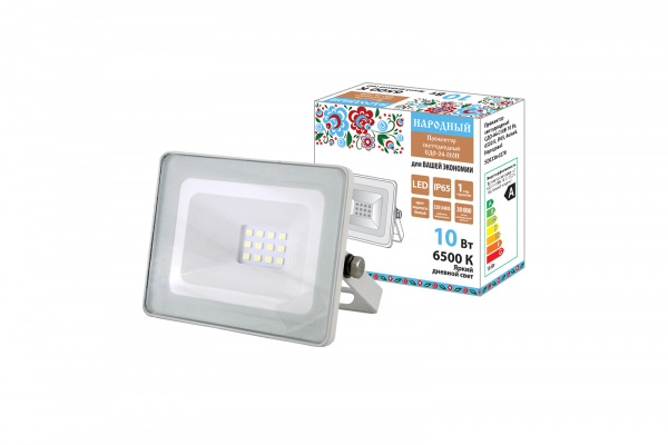 Прожектор светодиодный СДО-04-010Н 10 Вт, 6500 К, IP65, белый, Народный