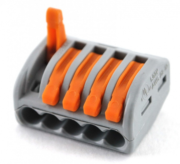 222-415 Универсальная 07-5155 клемма, 5-проводная, серая (0,08-2,5/4 мм2) (40 шт/уп) WAGO