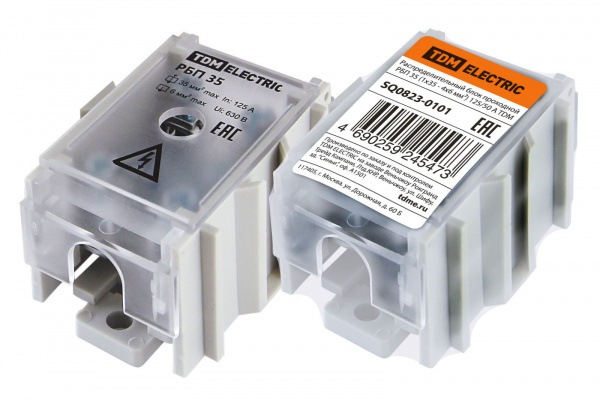 Блок распределительный проходной РБП 35 (1х35 - 4х6 мм2) 125/50 А TDM