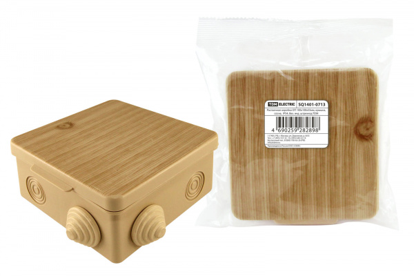 ***Распаячная коробка ОП 100х100х55мм, крышка, "ЭКО" (сосна), IP54, 8вх. инд. штрихкод TDM