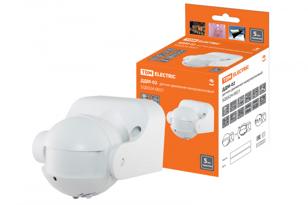 Датчик движения микров. ДДМ-02С 5,8ГГц 1200Вт, 10-720с, 5-15м, 3+лк, 180гр, IP44, TDM