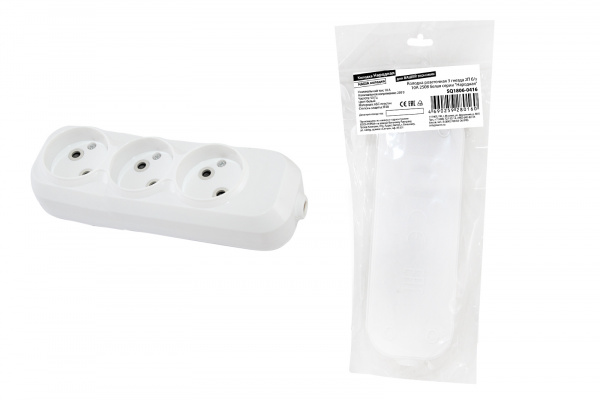 Колодка розеточная 3 гнезда 2П б/з 10А 250В белая серии "Народная"