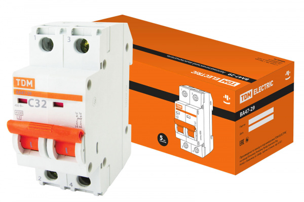 Авт. выкл.ВА47-29 2P 32А 4,5кА х-ка С TDM