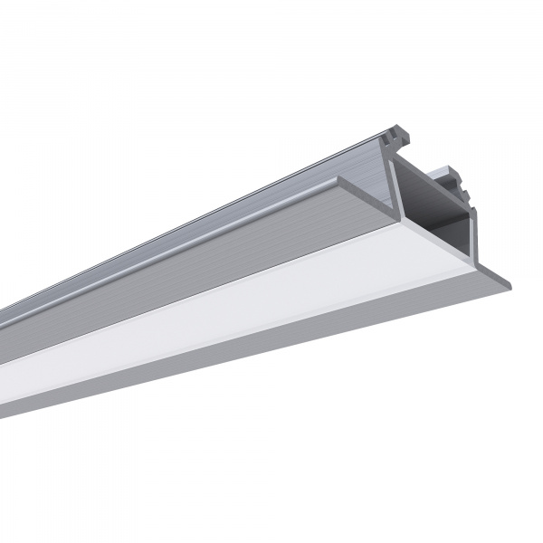 08-03 Профиль алюминиевый для светодиодной ленты, анод., угловой, накладной, серебро, 28,5х10,4мм, 2м, шир. ленты до 10мм, индивидуальная упаковка (рассеиватель белый матовый, заглушки - 2шт.).