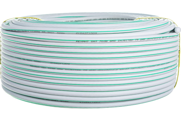 Кабель коаксиальный REXANT SAT 703 B, Cu/Al/Cu, 75%, 75 Ом, бухта 100 м, белый