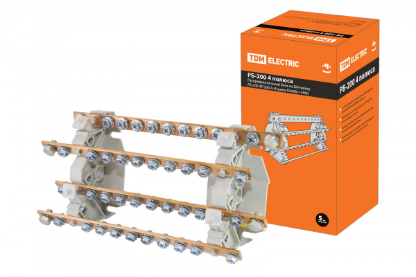 Блок распределительный на DIN-рейку РБ-200 4П 200А (4 шины 10xM6+1хM8) TDM