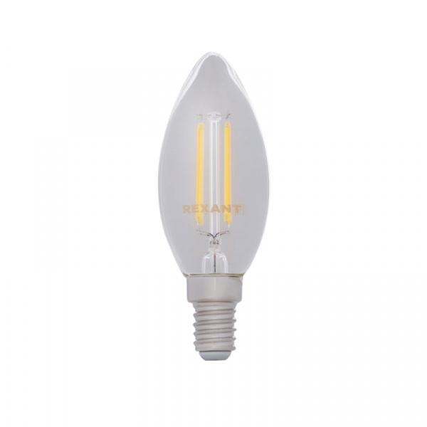 Лампа филаментная REXANT Свеча CN35 7.5 Вт 600 Лм 4000K E14 диммируемая, прозрачная колба