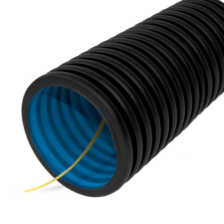 Труба гофрированная двустенная ПНД гибкая тип 450 (SN18) стойкая к ультрафиолету не распространяющая горение с/з черная d63 мм (100м/уп) Промрукав