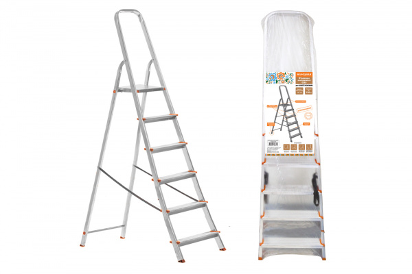 Стремянка алюминиевая СА6, 6 ступеней, усиленный профиль h=1210 мм, Народная