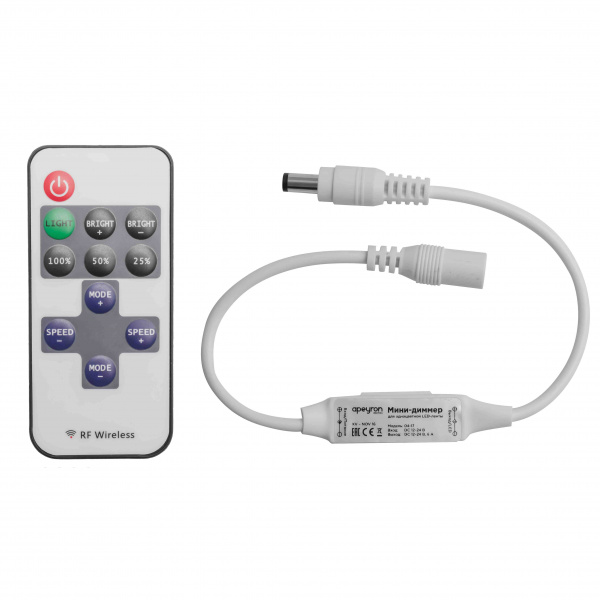 04-10 Мини-диммер 12/24В, 72/144 Вт,RF, пульт кнопочный (без батареек)  , для монохромной ленты, 40х12х5мм