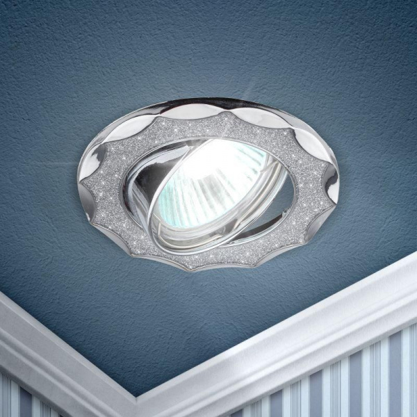 Светильник DK17 CH/SH SL 50Вт MR16 12В точечный; декор "звезда со стекл. крошкой" хром./серебр. ЭРА