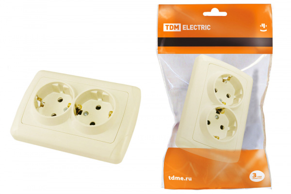 Розетка двойная 2П+3 16А 250В сл. кость "Онега" TDM