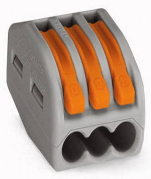 222-413 Универсальная клемма 3-проводная, серая (0,08-2,5/4 мм2) (50 шт/уп) WAGO