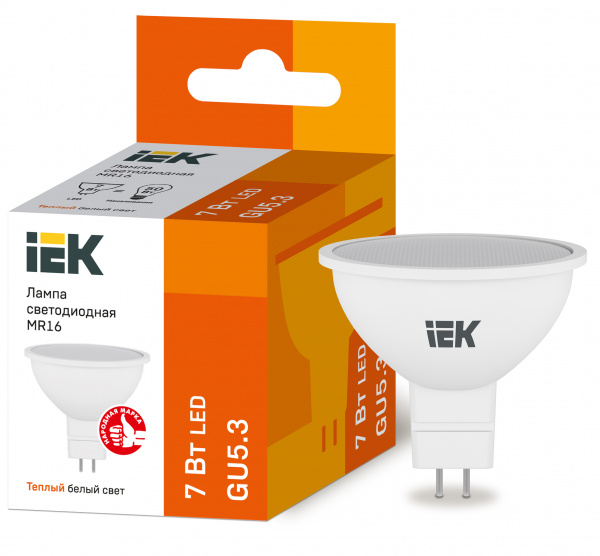 Лампа LED MR16 софит 7Вт 230В 3000К GU5.3 IEK