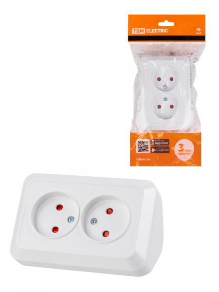 Розетка угловая двойная 2П открытой установки с з/ш IP20 250В 10А белая "Ладога" TDM