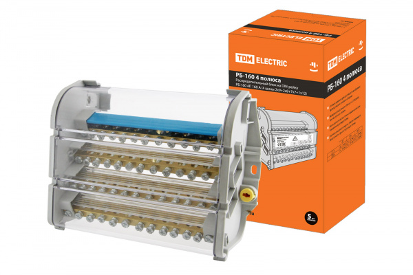 Блок распределительный на DIN-рейку РБ-160 4П 160А (4 шины 2x9+2x8+7x7+1x12) TDM