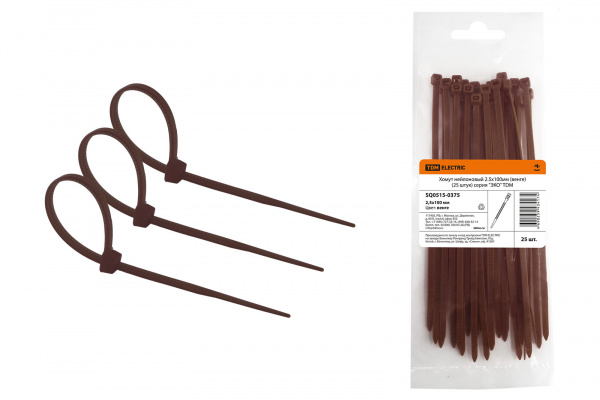 Хомут нейлоновый 2.5х100мм (венге) (25 штук) серия "ЭКО" TDM